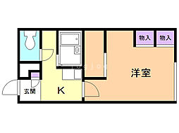 レオパレスライヤ 1階1Kの間取り