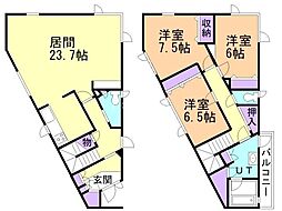 札幌市営東西線 西28丁目駅 徒歩4分の賃貸一戸建て 1階3LDKの間取り