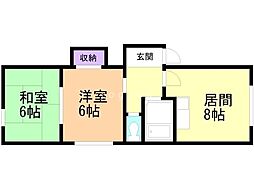 コーポ晶子館 2LDKの間取図画像
