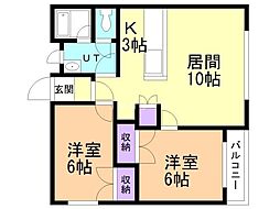 コートロティ山の手 2LDKの間取図画像