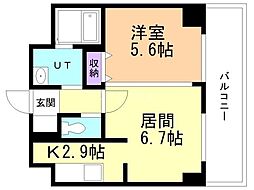 JR千歳線 苗穂駅 徒歩4分の賃貸マンション 5階1LDKの間取り