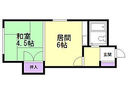ハイデンス 2階1DKの間取り