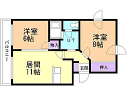 ショパンシャトー山の手 2LDKの間取図画像