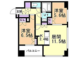 ラフィネタワー札幌南3条 2LDKの間取図画像