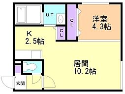 札幌市電2系統 西線11条駅 徒歩3分の賃貸マンション 4階1LDKの間取り