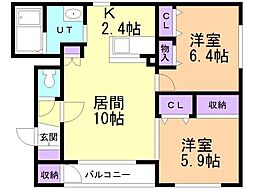 グランピア山の手 2LDKの間取図画像