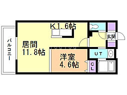 スペリオール二十四軒 1LDKの間取図画像