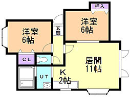 モデュロール山の手A 2LDKの間取図画像