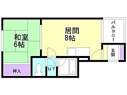 麻生サニーハイツ 1LDKの間取図画像