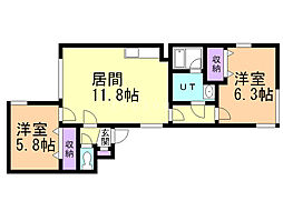 フェリオ南円山 2LDKの間取図画像