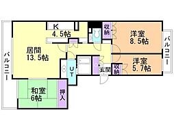パークスクエア琴似Side-A 3LDKの間取図画像