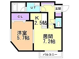 ハイツ緑ケ丘 1LDKの間取図画像