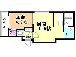 アオアクア円山N4 1LDKの間取図画像