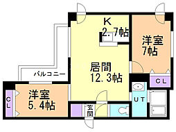トロイメライ伏見 2LDKの間取図画像