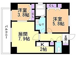 プライムアーバン大通東 2LDKの間取図画像
