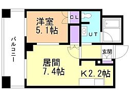 ラフィネタワー札幌南3条 1DKの間取図画像