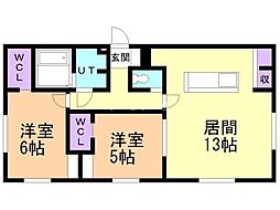 札幌市中央区北八条西20丁目マンション 2LDKの間取図画像