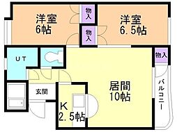セゾンド円山 2LDKの間取図画像