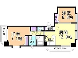 メープル円山 2LDKの間取図画像