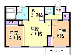 プランドール桑園 2LDKの間取図画像