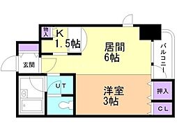 サンシャインシティ弐番館 1DKの間取図画像