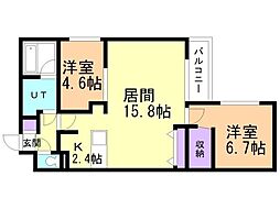 札幌市中央区南十五条西8丁目マンション 2LDKの間取図画像