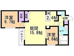札幌市中央区南十五条西8丁目マンション 2LDKの間取図画像