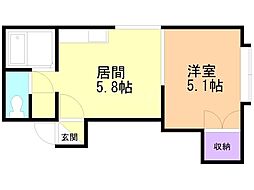 クルーズハウス南5条 1DKの間取図画像