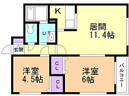 グランイースト八軒 2LDKの間取図画像