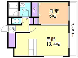 オクトブランシェ 1LDKの間取図画像