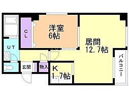 ハウスオブリザ南9条 1LDKの間取図画像