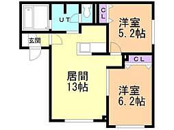 札幌市中央区南五条西9丁目アパート 2LDKの間取図画像