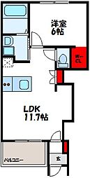 グレイス花見 1階1LDKの間取り