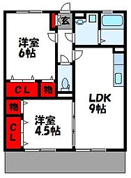 JR鹿児島本線 教育大前駅 徒歩10分の賃貸アパート 1階2LDKの間取り