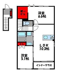 西鉄貝塚線 西鉄新宮駅 徒歩7分の賃貸アパート 2階2LDKの間取り