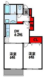 サニーサイトB 2DKの間取図画像