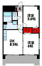 ヒルズ天神 2DKの間取図画像