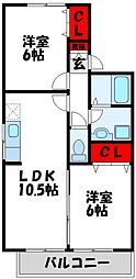 セジュール・赤間B 2LDKの間取図画像