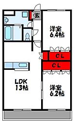 シーサイドヒルズH・K2 2LDKの間取図画像