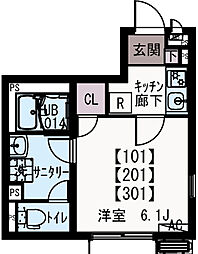 イクシオ小田 101 1階1Kの間取り