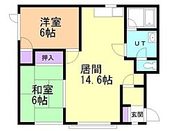 クローバーハイツ 2LDKの間取図画像