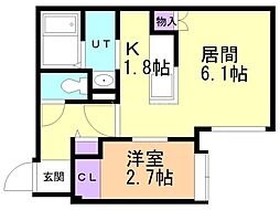 札幌市白石区東札幌二条4丁目アパート 1LDKの間取図画像