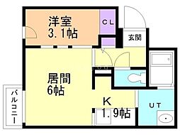 札幌市白石区東札幌二条4丁目マンション 1LDKの間取図画像