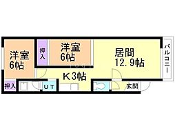 リバーサイド金野 2LDKの間取図画像