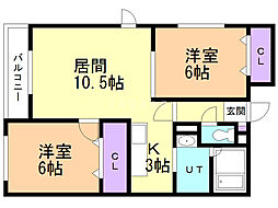 アドバンス厚別 2LDKの間取図画像