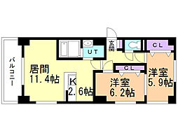 サンコート本通ガーデンヒルズ 2LDKの間取図画像
