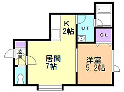 ハッピネス北郷2 1LDKの間取図画像