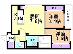 札幌市豊平区豊平一条4丁目マンション 2LDKの間取図画像