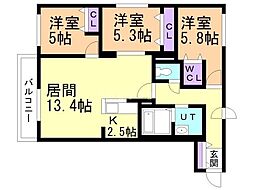札幌市白石区本通17丁目南マンション 3LDKの間取図画像