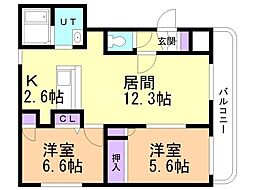 プロスペラーレ 2LDKの間取図画像